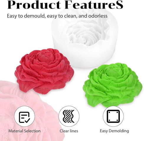 3D Peony Flower Silicone Soaps Mold 3D Flower Resin Candle Molds Fondant Silicone Mold for DIY Handmade Cake Decoration, Candle Gifts, Resin Crafts, Candy Fondant Chocolate in Saudi Arabia