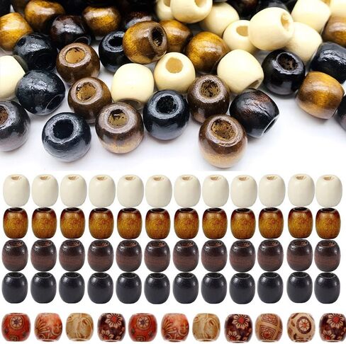 180 قطعة من الخرز الخشبي الكبير، خرز خشبي دائري فضفاض، خرز أنبوبي مع فتحة كبيرة 10 مم لصنع الشعر، لوازم الديكور اليدوية اليدوية (ألوان مختلطة) in Saudi Arabia