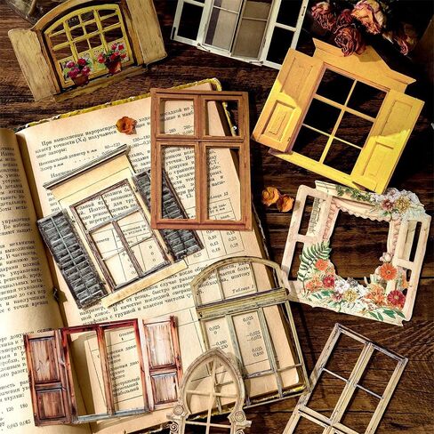 60pcs rotro window hollow out flower flower stickers stehetic vintage scrapbook ملصقات لـ DIY Diary Junk Journal Handbook Decoration Decoration Laboun in Kuwait