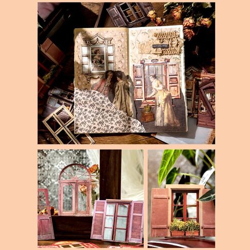 60pcs rotro window hollow out flower flower stickers stehetic vintage scrapbook ملصقات لـ DIY Diary Junk Journal Handbook Decoration Decoration Laboun in Kuwait