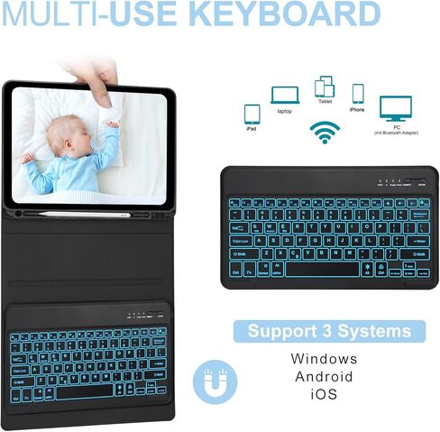 Keyboard Case for iPad Air 13 inch 2024 and iPad Pro 12.9 Case with Keyboard 6th/5th/4th/3rd Gen, Magnetic Detachable Slim Wireless Keyboard, 7 Colors Backlit, Smart Folio Cover with Pencil Holder in Saudi Arabia