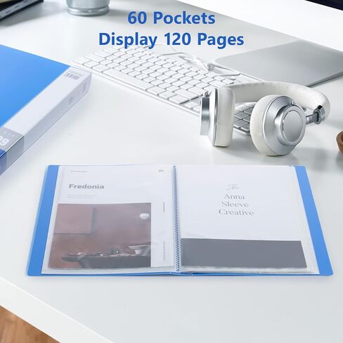 M&G 60 Pocket Binder with Plastic Sleeves（Blue, Presentation Book, 9 x 12 Portfolio Folder with Clear Sheet Protectors, Display 120 Pages, Presentation Book for Artwork, Document Organizer Binder in Saudi Arabia