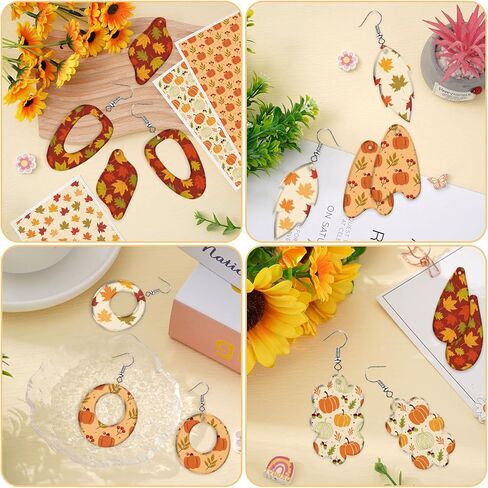 Whaline 20pcs Fall Clay Transfer Paper Maple أوراق القرع نقل ورق نقل الطين الريفي لخريف DIY الفنون الحرف بوليمر الطين عن أقراط صنع الإمدادات ، 2.7 × 4.7 بوصة in Saudi Arabia
