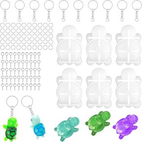 6pcs 3D Sea Turtle Resin Molds, Tortoise Silicone Epoxy Moulds, Animal Turtles Molds Set with 10pcs Keychain, 50pcs Link Ring, 50pcs Crocheted Nails for Craft, Ocean Theme Night Lights, Home Decor