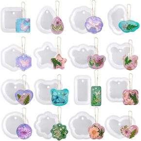16pcs Various Geometric Pendant Silicone molds with Hanging Holes, UV epoxy Resin molds, Necklace Keychain molds, Used for DIY Jewelry Custom Pendants