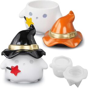 Ghost Storage Box Mold with Witch Hat Design, 3D Halloween Resin Mold, Cute Jar Silicone Molds for Epoxy Resin Concrete, Candle Holder Succulent Pot Jewelry Holder Mould for Decor Art Craft