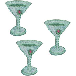 Martini Applique Patch - Cocktail, Olive, Alcoholic Beverage 1"(3-Pack, Iron on)