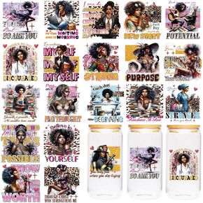Black Girl UV DTF Cup Wraps - 20 Sheet Black Girl UV DTF Transfer Stickers, Inspirational UVDTF Cup Wraps for Mug Glass, Waterproof Transfer Sticker, Creative DIY Gifts
