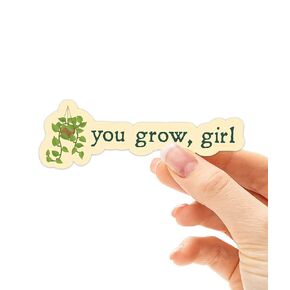 You Grow Girl Plant Sticker - Cute Nature Stickers for Hydroflask Water Bottle - Golden Pothos Funny Houseplant Vinyl Decals for Laptop