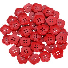 HARFINGTON 50pcs Flower Resin Sewing Buttons 3/4" 4 Hole Resin Sewing Decorative Buttons Cute Flower Shape Buttons for Crafts Cardigan Clothes Shirts DIY, Red