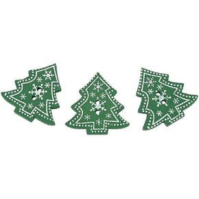 25pcs Christmas Tree Shape Decor Embellishment Wooden Buttons with Two Holes for Sewing Scrapbook Crafting, Green