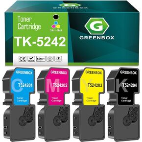 GREENBOX Compatible Toner Cartridge Replacement for TK-5242 TK-5242K TK-5242C TK-5242M TK-5242Y for Ecosys M5526cdw P5026cdw P5026cdn M5526cdn Printer (1 Black 1 Cyan 1 Magenta 1 Yellow)