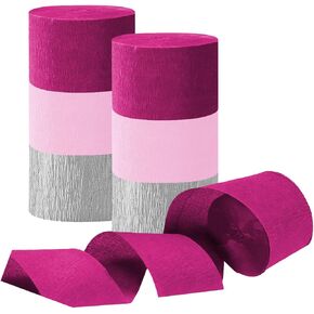 Tim&Lin Purple and Pink Crepe Paper Streamers, Party Streamer Decorations for Various Party Festival Decorations, 6 Rolls