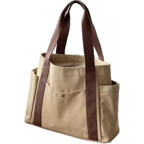 Large Tote Bags for Women Laptop Bag Lightweight Canvas Professional Work Briefcase Versatile Handbag Laptop Bag (Khaki)
