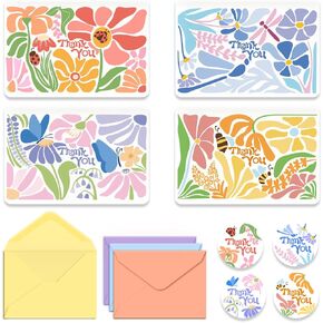 Thank You Cards with Envelopes Set of 20 - 4 x 6 Inches Matisse Inspired Floral Thank You Cards Bulk, 300GSM Matte Greeting Cards for Wedding, Birthday, Bridal Shower, Baby Shower, Business, All Occasions