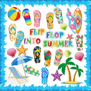 83 PCS Summer Flip Flop Bulletin Board Borders Decoration Set - Pool Beach Hawaiian Theme Cutouts for Summertime Classroom Office School Party Decor