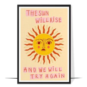 LOLUIS Sun Will Rise Retro Mental Health Positivity Quote Artwork Trendy Aesthetic Wall Art Decorations