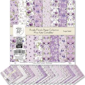 Pattern Paper Pack - Purple Florals - like Watercolor Floral Flower - 16 Single-Sided Sheets - 12"x12" Collection - Scrapbooking Card Making Crafting - by Miss Kate Cuttables