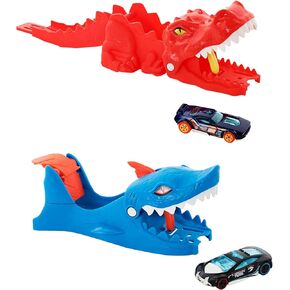 Hot Wheels City Track Nemesis Launcher Playset – Shark & T‑Rex Launchers with 1 Hot Wheels Car | Convertible Racing Set | Mattel Ages 4+