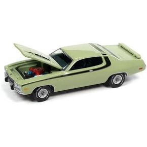 1973 Plymouth Road Runner 440 Mist Green with Black Stripes and Green Interior Vintage Muscle Limited Edition to 14910 Pieces Worldwide 1/64 Diecast Model Car by Auto World 64352-AWSP096A