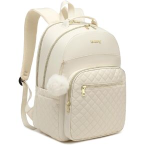 17.3in Laptop Backpack with Charging Hole for Women Girls, Water Resistant Quilted Book Bag for Travel Work Teacher School Students, Black