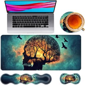 Large Mouse Pad and Keyboard Wrist Rest, Desk Pad for Keyboard and Mouse, 4-in-1 Large Gaming Mouse Pad with Wrist Support, Desk Mat for Home Office Study Game,Cute Highland Cow