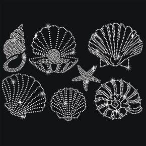 NBEADS Sea Shells Rhinestone Iron on Hotfix, Heat Transfer Decal Bling Rhinestone Decals Rhinestone Heat Transfer Patch Clothing Repair Applique for T-Shirt Clothing Pants Bags, 11.69x8.27 Inch
