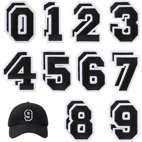 20 PCS Numbers Patch, Black Number Appliques 0-9 Iron on Stickers Iron on Sew on Numbers Embroidered Patches for Clothes, Dress, Hat, Jeans, DIY Accessories