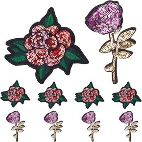 INFUNLY 10pcs Rose Sequin Patch Red Rose Iron on Patches for Clothing Flower Embroidery Patches Appliques Sew on Floral Patches Embellishments for DIY Clothing Jeans Bags Jacket Backpack Hat