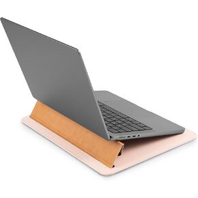Moshi Muse 14 inch Laptop Sleeve Bag Compatible with 13"/14" MacBook Air, MacBook Pro M1/M2 2018-2022, Adjustable Stand and Expandable Storage, Ultra-Slim Premium Leather Laptop Case, Seashell White