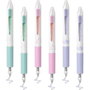Temiary 6 Pcs Aesthetic Retractable Erasable Gel Pens, Make Mistakes Disappear, Blue Ink 0.5mm Fine Point Pen No Smudge for Drawing Writing Planner and School Supplies