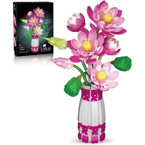 Lotus Building Set Flowers Bouquet with Vase Botanical Collection for Women Adults Girls 14 Years & Up Home Office Decor