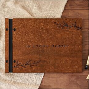 Funeral Guest Book in Loving Memory Funeral Guest Book for Memorial Funeral Service by AspenStudio with Wood Cover Signing Book for Funeral