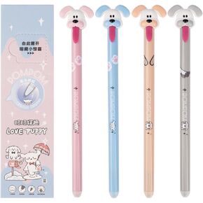 4 Pcs Cute Dog Erasable Pens Retractable Erasable Pens 0.5mm Point Black Ink Writing Pen Cartoon Puppy Gel Ink Pen for Women Girls Boys Kawaii Office School Supplies (Puppy-Black Ink)