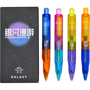 Maydahui 8 Pcs Galaxy Outer Space Mini Pocket Pens Retractable Planetary Creation Short Small Universe Space Pens Black Ink for Shcool Office Party