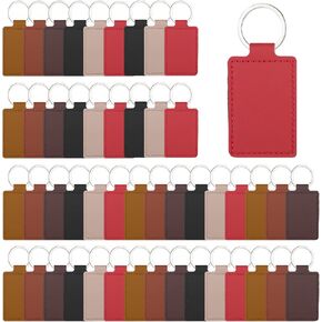 48 Pcs Leather Key Fob Kit, Rectangular Leather Keychain Blanks with Keychain Rings, PU Laser Engraving Key Chain, Stamping DIY Crafts for Working
