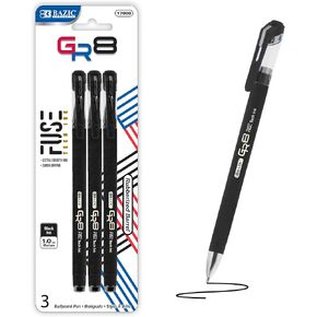 BAZIC Oil Gel Ink Pen, GR8 Black Color w/Rubberized Barrel, 0.7 mm Medium Point Smooth Writing, for Office School (3/Pack), 1-Pack
