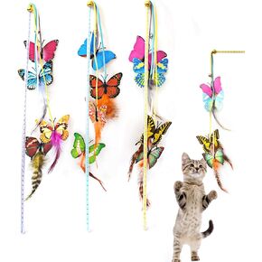 Realistic Butterfly Cat Wands, 3 PCS Interactive Butterfly Toys with Bell Cute Kitten Wand Fun Kitty Toy for Indoor Cat Entertainment