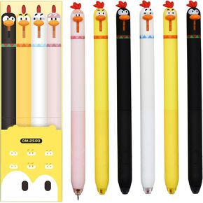 Maydahui 8 PCS Retractable Chicken Rollerball Gel Pens Novelty Rooster Pen Cute Fun Cartoon Animal Pens Black Ink for School Party Office Stationery Desk Decor