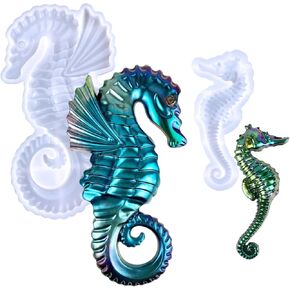 3D Seahorse Family Resin Mold – Large & Small Seahorse Silicone Molds for Epoxy, Ocean Sea Animal Beach Decor Figurine Ornament