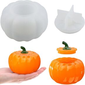 Pumpkin Jar Silicone Molds - Resin Mold with Lid, DIY Jewelry Candle Holder, Candy Storage Box, Epoxy Resin Casting Mold for Crafts, Home Fall Halloween Decor
