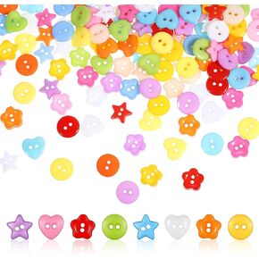 Giantree 200 Craft Buttons, Colorful Sewing Replacement Button, Round Heart Star Flower Button 5mm Mixed Colors and Styles Mini Buttons for Sewing Crafts DIY Projects Scrapbook Decorations