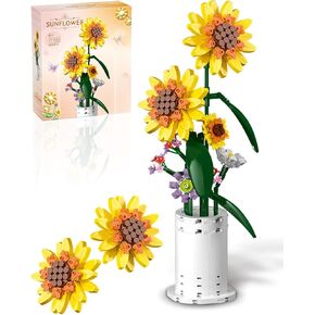 Upgrade Sunflower Building Block Set, Flower Bouquet with Vase Building Toys, Decoration Birthday Gift Party Favor for Adults Teens Kids Girls Boys Home Decor