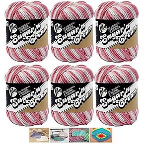Bulk Buy: Lily Sugar'n Cream Yarn 100% Cotton Solids and Ombres (6-Pack) Medium #4 Worsted Plus 4 Lily Patterns (Strawberry Ombre 00144)