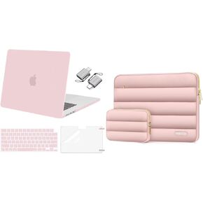 MOSISO Compatible with MacBook Air 13.6 inch Case 2022 2023 2024 Release M3 A3113 M2 A2681, Plastic Hard Shell Case&Keyboard Cover&Screen Protector&Type C Adapter&Bag with Small Case, Baby Pink&Pink