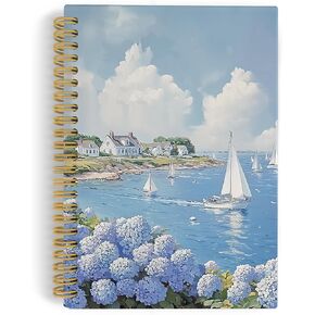 Coastal Beach Floral Spiral Notebook Journal, Blue Ocean Seaside Hydrangea Flower Notebooks for Note Taking, Hydrangea Gifts, Blue Office Supplies, Hardcover Spiral Journal 5.5x8.3 Inches