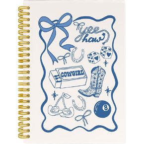 Coquette Blue Bow Western Notebook Journal, Trendy Yee Haw Preppy Girly Aesthetic Notebooks, Cowgirl Gifts, Western Gifts for Women, Hardcover Spiral Notebook Journal, 5.5x8.3 Inch