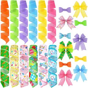 Chunful 12 Rolls 60 Yards Back to School Wired Edge Ribbon 2" x 5 Yards Crayon School Bus Burlap Ribbon Crafts Fabric Decorative for Gift Wrapping Hair Bow Sewing Wreath Supplies