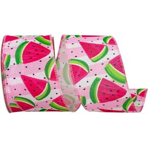 Reliant Ribbon Watermelon Slices Linen Wired Edge Ribbon