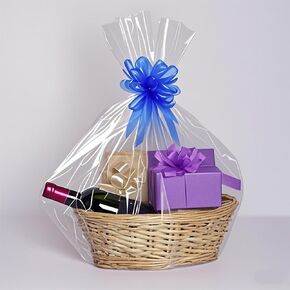 Dyfhoju Cello Bags,12 CT 24x30 inches Clear Cellophane Bags Perfect for Gift Baskets, Presents, Weddings, Bridal/Baby Showers and More (Flat, No Gusset, Ribbon Not included)